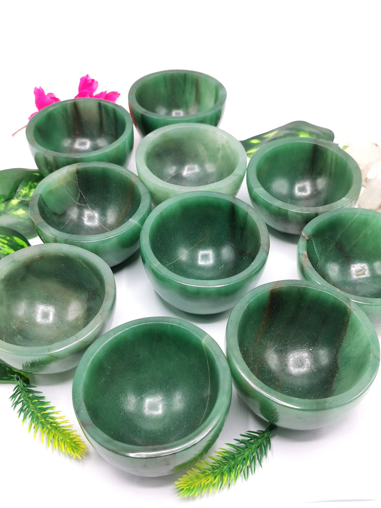Green Aventurine Hand Carved Round Bowls - Manifestation, Healing, and Elegance