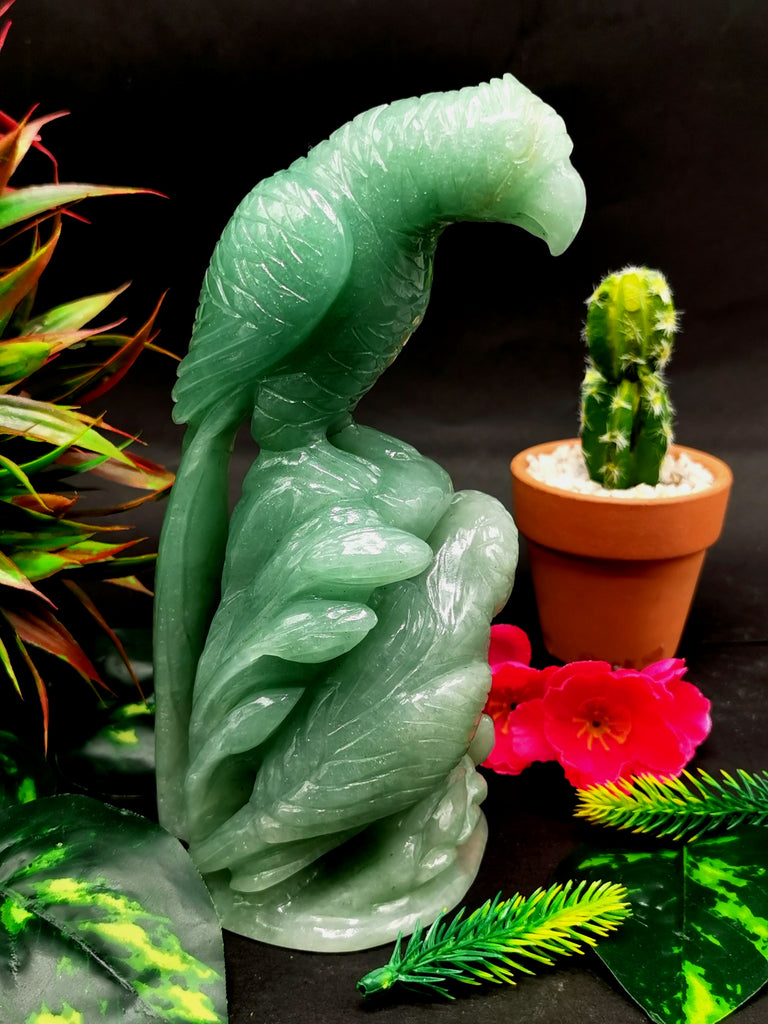 Green Aventurine Parrot Pair handmade carving - Feathers of Fortune
