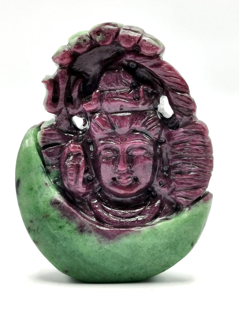 Lord Shiva Head Carving in Ruby Zoisite: A Divine Symphony