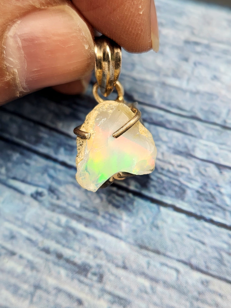 Ethiopian Opal Rough Single Stone Pendant in Silver - Unveiling Radiance