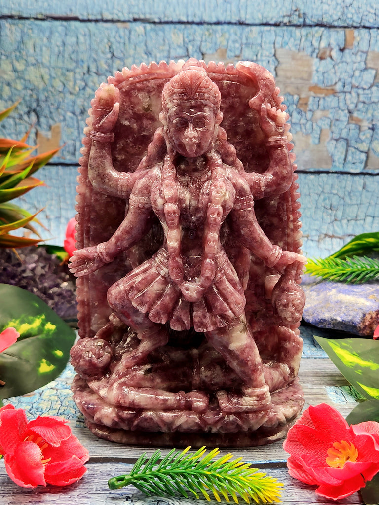 Goddess Kali Lepidolite Stone Carving - A Fusion of Spiritual Power and Mystical Aura