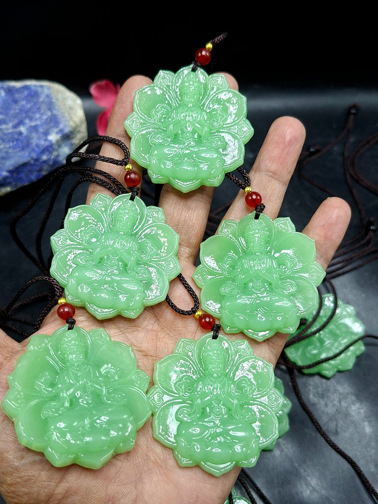 Jade Guan Yin Bodhisattva Pendant with Thread Mala – A Symbol of Compassion, Calm, and Prosperity for Daily Wear, Meditation, and Emotional Balance