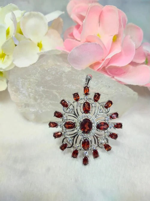Garnet Designer Pendant in 925 Sterling Silver with Rhodium Plating - Embodied Passion