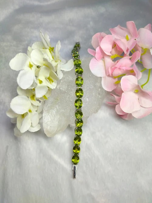Peridot Bracelet in 925 Silver with Rhodium Plating - Unveiling Elegance