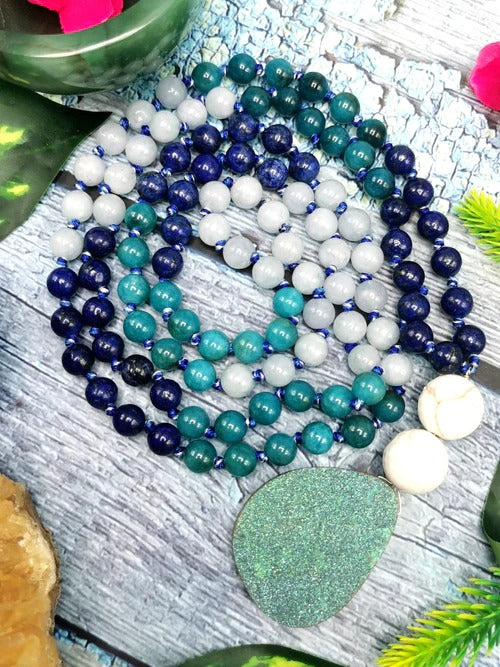 Druzy pendant 108 bead necklace with multiple gemstone beads - A Fusion of Healing Gemstones