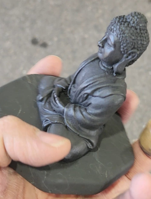 Russian Shungite Small Lord Buddha Carving: A Rare Gemstone of Balance, Healing, and Spiritual Harmony | Home Decor | ONE PIECE ONLY