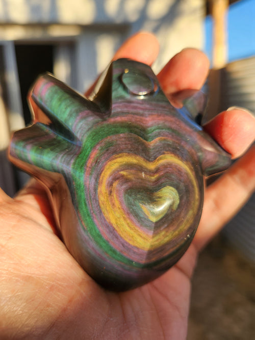 Rainbow Obsidian Anatomical Heart Carving: A Masterpiece of Beauty and Energy | Reiki/Chakra/Healing/Energy | Home Decor | Weighing 500 gms