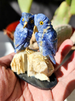 Sodalite Owl Pair Carving Sitting on Quartz Geode – A Symbol of Intuition, Clarity and Spiritual Harmony | Reiki/Chakra/Healing/Energy | Home Decor