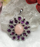 Rhodolite & Pink Opal jewelry set of ring, pendant & earring in 925 silver with rhodium plating