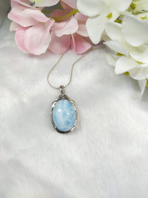 Larimar Pendant in 925 silver with rhodium plating ; gemstone pendant | crystal jewelry