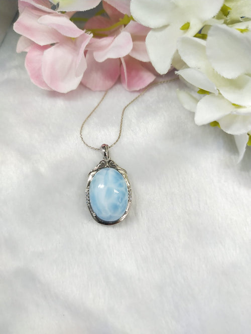 Larimar Pendant in 925 silver with rhodium plating | gemstone pendant | crystal jewelry