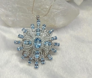 Blue Topaz designer pendant in 925 sterling silver with rhodium plating, Swiss topaz pendant, crystal jewelry | gemstone silver jewelry