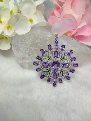 Amethyst designer pendant in 925 sterling silver with rhodium plating | crystal jewelry | gemstone pendants | gift for her