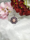 Rhodolite & Pink Opal jewelry set of ring, pendant & earring in 925 silver with rhodium plating