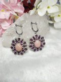 Rhodolite & Pink Opal jewelry set of ring, pendant & earring in 925 silver with rhodium plating