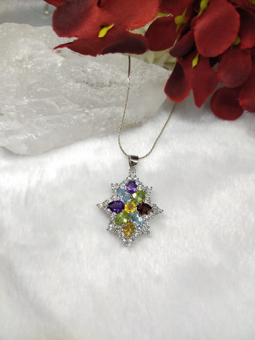 Pendant with amethyst, swiss blue topaz, peridot, garnet and citrine made in 925 silver with rhodium plating |crystal gifts | gemstone jewelry