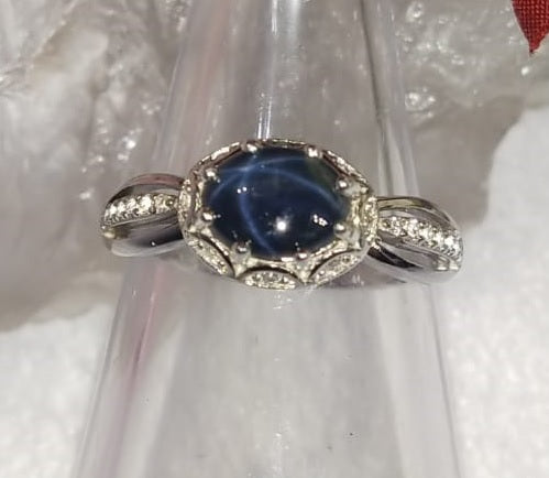 Star Blue Sapphire jewelry set of ring, pendant & earring in 925 silver with rhodium plating | Gift for her | gemstone jewellery | crystal 925 silver ornaments