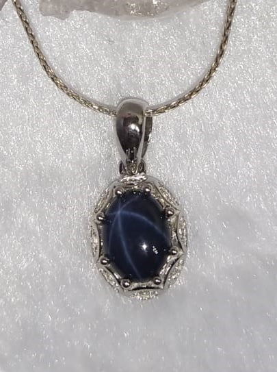 Star Blue Sapphire jewelry set of ring, pendant & earring in 925 silver with rhodium plating | Gift for her | gemstone jewellery | crystal 925 silver ornaments