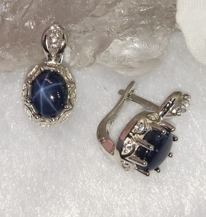 Star Blue Sapphire jewelry set of ring, pendant & earring in 925 silver with rhodium plating | Gift for her | gemstone jewellery | crystal 925 silver ornaments