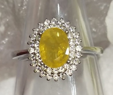 Yellow Sapphire jewelry set of ring, pendant & earring in 925 silver with rhodium plating