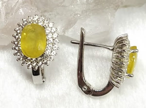 Yellow Sapphire jewelry set of ring, pendant & earring in 925 silver with rhodium plating