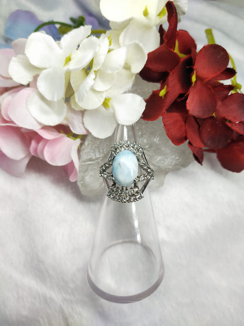 Larimar jewelry set of ring, pendant & earring in 925 silver with rhodium plating