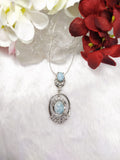 Larimar jewelry set of ring, pendant & earring in 925 silver with rhodium plating