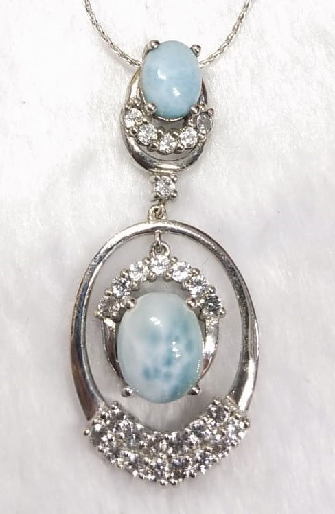 Larimar jewelry set of ring, pendant & earring in 925 silver with rhodium plating