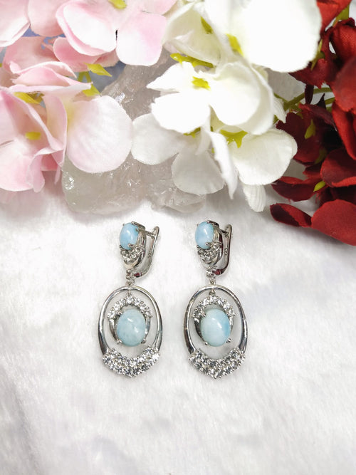 Larimar jewelry set of ring, pendant & earring in 925 silver with rhodium plating