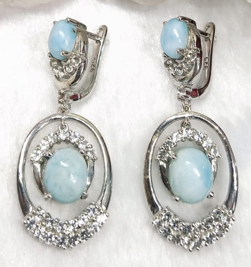 Larimar jewelry set of ring, pendant & earring in 925 silver with rhodium plating