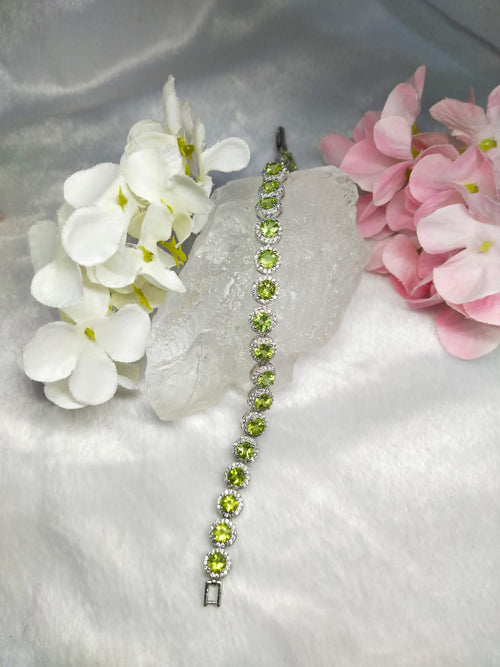 Bracelete in Peridot with CZ embellishments made in 925 silver with rhodium plating | crystal bracelet gift