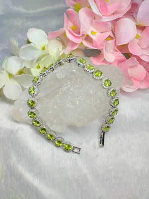 Bracelete in Peridot with CZ embellishments made in 925 silver with rhodium plating | crystal bracelet gift
