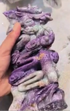 Chinese Dragon Carving in Charoite Gemstone, 3 angels in pink opal & aventurine - final payment