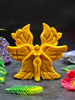 Yellow Burmese Jade Angel with Wings: Bring Peace & Serenity to Your Home