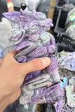 Chinese Dragon Carving in Charoite Gemstone, 3 angels in pink opal & aventurine - final payment