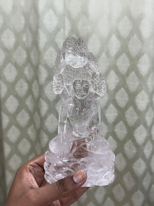2 Lord Buddha Carvings in Himalayan Quartz Stone: Meditative Mastery and Spiritual Brilliance