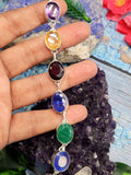 Multi stone bracelet in 925 silver - Amethyst, Citrine, Garnet, Tanzanite and Emerald | Gemstone Jewelry