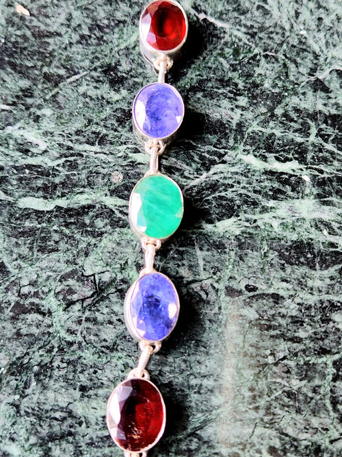 Multi stone bracelet in 925 silver - Amethyst, Citrine, Garnet, Tanzanite and Emerald | Gemstone Jewelry