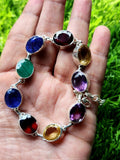 Multi stone bracelet in 925 silver - Amethyst, Citrine, Garnet, Tanzanite and Emerald | Gemstone Jewelry