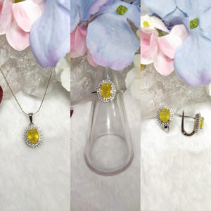 Yellow Sapphire jewelry set of ring, pendant & earring in 925 silver with rhodium plating