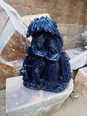 Radha Krishna Carving in High-Quality Sodalite – Embrace Divine Love and Spiritual Harmony in Your Home