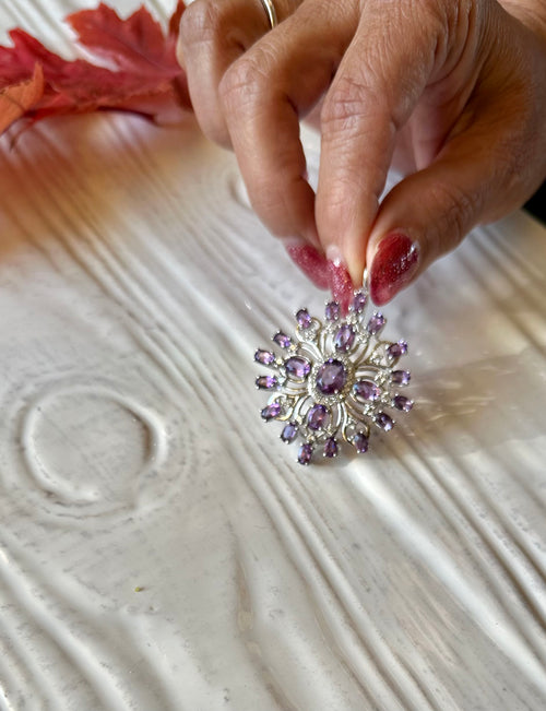 Amethyst designer pendant in 925 sterling silver with rhodium plating | crystal jewelry | gemstone pendants | gift for her