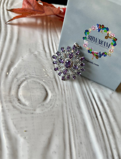 Amethyst designer pendant in 925 sterling silver with rhodium plating | crystal jewelry | gemstone pendants | gift for her