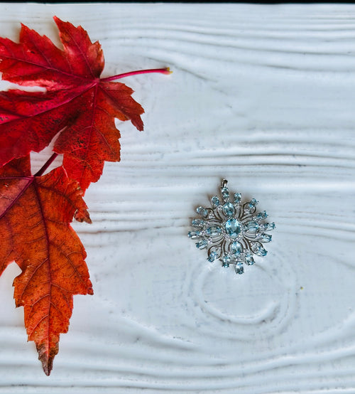 Blue Topaz designer pendant in 925 sterling silver with rhodium plating, Swiss topaz pendant, crystal jewelry | gemstone silver jewelry