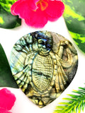 Shrinathji Carving on Labradorite Plate: A Divine Symbol of Peace, Protection & Spiritual Elegance for Home and Gifting | Reiki/Chakra/Healing/Energy