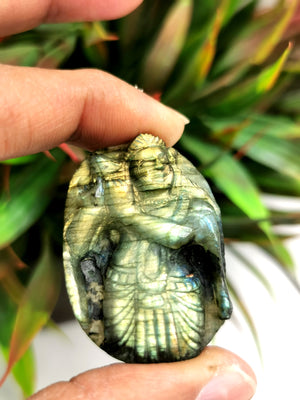 Labradorite Krishna Miniature Carving - Divine Radiance | Lord Krishna Idol | Murti in Crystals - Reiki/Chakra - 1.5 inches and 16 gms