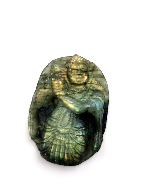 Labradorite Krishna Miniature Carving - Divine Radiance | Lord Krishna Idol | Murti in Crystals - Reiki/Chakra - 1.5 inches and 16 gms