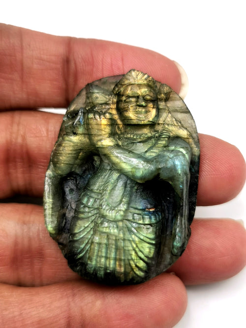 Labradorite Krishna Miniature Carving - Divine Radiance | Lord Krishna Idol | Murti in Crystals - Reiki/Chakra - 1.5 inches and 16 gms