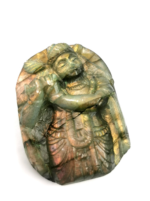 Labradorite Krishna Miniature Carving - Embracing Divine Protection | Lord Krishna Idol | Murti in Crystals - Reiki/Chakra - 1.5 inches and 16 gms