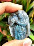 Labradorite Krishna Miniature Carving - Embracing Divine Protection | Lord Krishna Idol | Murti in Crystals - Reiki/Chakra - 1.5 inches and 16 gms